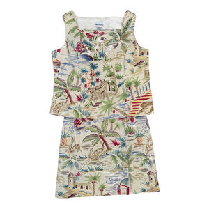 Vintage Ultra Dress Two Piece Skirt Set Hawaiian Print Beaded Accents Size 12